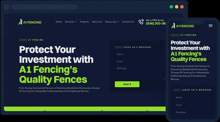 A1 Fencing TX website built by Rogue Business Marketing