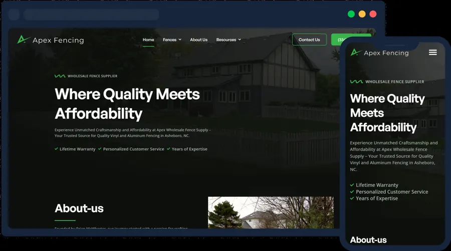 Apex Wholesale Fence website built by Rogue Business Marketing