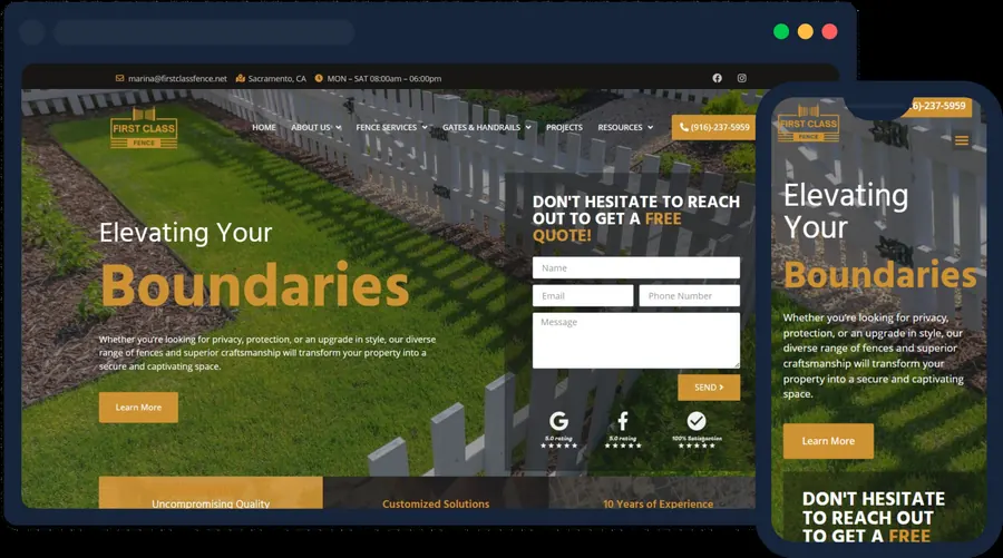 First Class Fence website built by Rogue Business Marketing