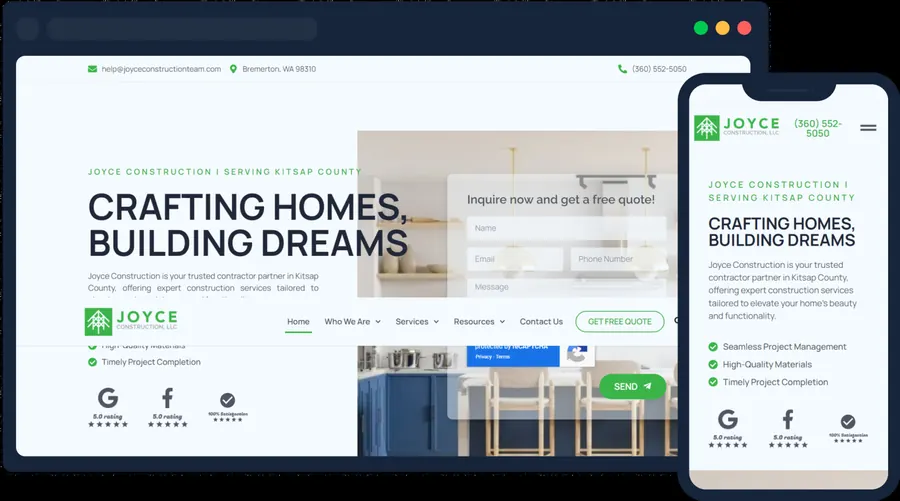 Joyce Construction website built by Rogue Business Marketing